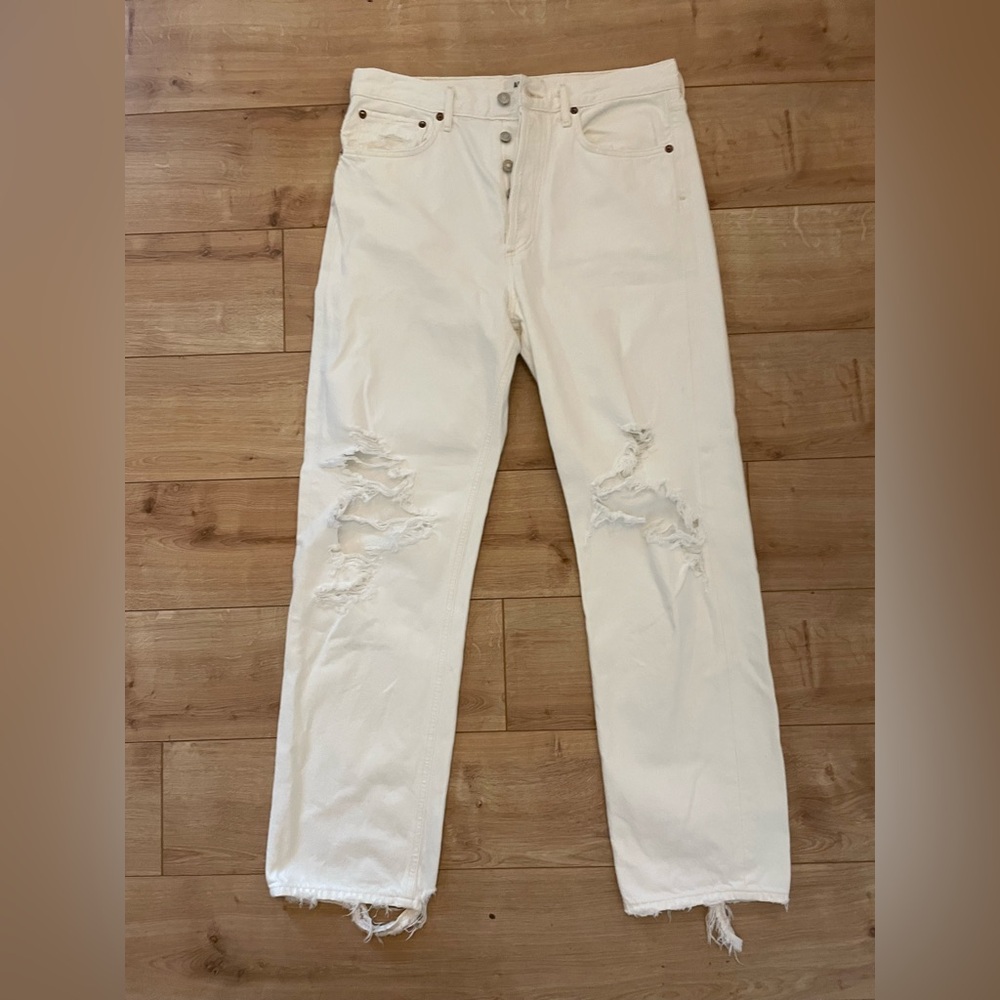 AGOLDE white distressed denim, high waisted, straight leg